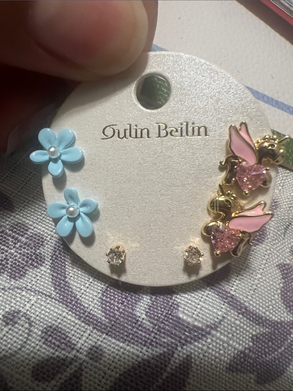 Pink Heart & Blue Flower Earring Set